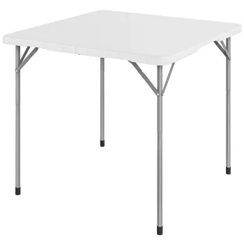 Outsunny Masa plianta din HDPE, masa de camping plianta patrata 86 x 86 x 74 cm, cu maner, inaltime reglabila, alb | Aosom Romania imagine