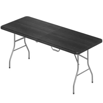 Outsunny Masa plianta din HDPE masa de camping plianta pentru exterior cu maner capace antiderapante la picioare 180 x 74 x 74 cm, negru | Aosom Romania imagine