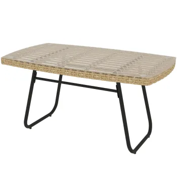 Outsunny Masa polyratan pentru gradina, 90 x 50 x 45 cm, rezistenta la UV, masuta laterala cu blat de sticla Lemn natural | Aosom Romania imagine