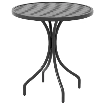 Outsunny Masa rotunda de gradina, Masa laterala de exterior 66cm, Masa pentru terasa cu rama din otel si blat cu lamele pentru balcon, Negru imagine