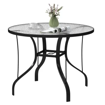 Outsunny Masa Rotunda de Gradina pentru Maxim 4 Persoane cu Gaura pentru Umbrela, O96,5x71 cm, Negru | Aosom Romania imagine