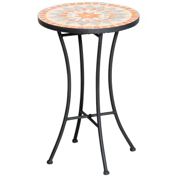 Outsunny Masa Rotunda Laterala O35,5cm - Masa de Patio Impermeabila cu Design Mozaic, Masuta din Metal pentru Living, Birou, Interior si Exterior - Galben si Gri | Aosom Romania imagine