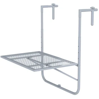 Outsunny Masa suspendata pentru balcon pliabila, reglabila in 4 trepte, din metal, rezistenta la intemperii, masa de terasa 60x40 cm Gri | Aosom Romania imagine