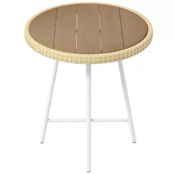 Outsunny Masuta de cafea pentru exterior, Masuta laterala pentru gradina din ratan PE cu blat din lemn plastificat, suport in forma de X pentru interior, exterior, balcon, terasa, culoarea lemnului imagine