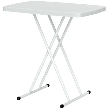Outsunny Masuta de Cafea Pliabila, Reglabila pe Inaltime si Portabila, cu Blat HDPE si Cadru Metalic, 76x50x74 cm, Alb | Aosom Romania imagine