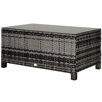 Outsunny Masuta de gradina blat din sticla securizata 5 mm ratan impletit 85 x 50 x 39 cm Max. 70 kg gri | Aosom Romania imagine