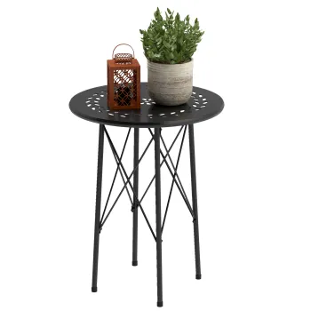 Outsunny Masuta de Gradina cu Frunze Decupate si cu Picioare Reglabile, O40x50 cm, Negru | Aosom Romania imagine