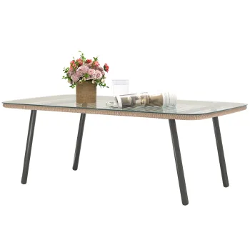 Outsunny Masuta de Gradina din Ratan PE si Sticla 110x60x40 cm Lemn Natural | Aosom Romania imagine