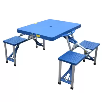 Outsunny Masuta de picnic pliabila portabila din aluminiu si plastic cu 4 scaune, Albastru deschis imagine