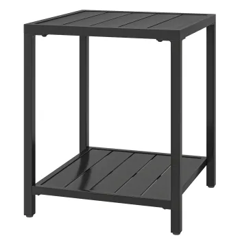 Outsunny Masuta laterala 45 x 45 cm, rezistenta la intemperii, masa de gradina cu design cu lamele, raft, picioare reglabile, suport 30 kg | Aosom Romania imagine