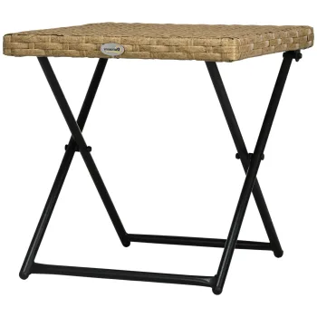 Outsunny Masuta pentru Gradina Pliabila din Ratan Sintetic si Otel, Masuta pentru Exterior Economie Spatiu 40x40x40cm, Culoare Ratan Natural imagine