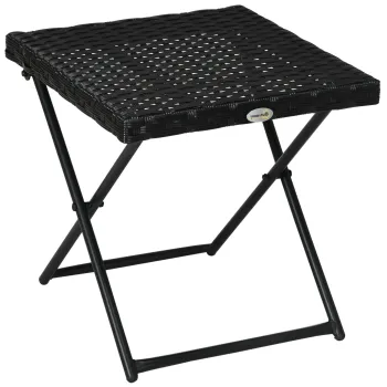 Outsunny Masuta pentru Gradina Pliabila din Ratan Sintetic si Otel, Masuta pentru Exterior Economie Spatiu 40x40x40cm, Negru imagine