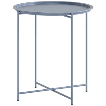 Outsunny Masuta Rotunda Masuta de Supliment Blat Detasabil cu Margine Ridicata Picioare Pliabile din Metal O46x50cm Albastru-Gri | Aosom Romania imagine
