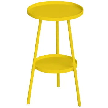 Outsunny Mica masa laterala rotunda cu 2 niveluri masa de gradina pentru terasa living balcon din metal O 32 x 51 cm galben | Aosom Romania imagine