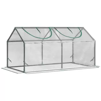 Outsunny Mini Sera de Gradina cu 2 Ferestre Rulou si Copertina PVC Anti-UV, 119x60x60cm, Transparenta imagine