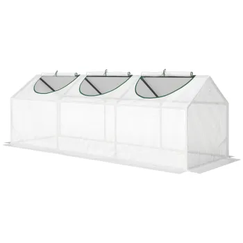 Outsunny Mini sera de gradina cu 3 ferestre rulabile, husa din PE de inalta densitate 140 g/m2, 180 x 60 x 60 cm, alb | Aosom Romania imagine