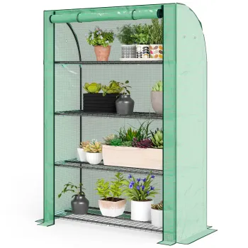 Outsunny Mini sera de gradina cu 4 etaje cu husa PE consolidata, usa rulabila si rafturi 120 x 50 x 170 cm, verde | Aosom Romania imagine