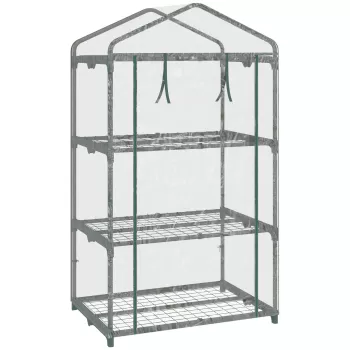 Outsunny Mini Sera de Gradina cu Invelis din Plastic si Cadru de Otel, cu 3 Rafturi si Usa cu Fermoar , 69x49x125cm, Transparenta | Aosom RO imagine