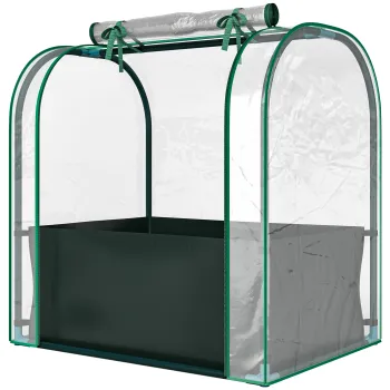 Outsunny Mini Sera de Gradina cu Sac de Plantare, Sera pentru Gradina cu Usa Rulabila, Structura din Otel, Acoperire din Plastic, pentru Legume, Flori, Plante, Verde Inchis | Aosom Romania imagine