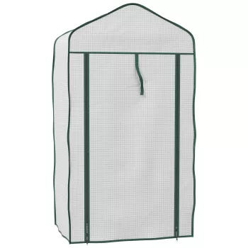 Outsunny Mini sera pe 3 nivele cu acoperis PE intarit, Sera portabila pentru interior si exterior cu usa care poate fi rulata si rafturi din sarma, 127H x 59l x 39A cm, Alb imagine