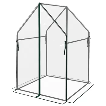 Outsunny Mini Sera, Sera De Gradina Cu 2 Usi Cu Fermoar, Sera Portabila Pentru Interior, Exterior, 90 x 90 x 145 cm, Transparent imagine