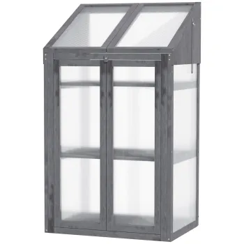 Outsunny Mini-sera, sera mica cu cadru din lemn, ferestre si usi duble, 3 rafturi, 70L x 50W x 120H cm, gri | Aosom Romania imagine
