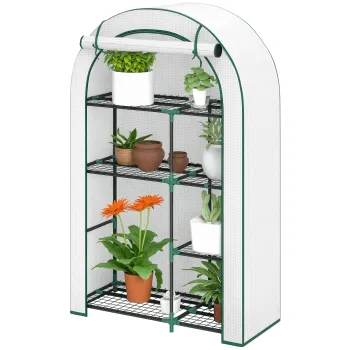 Outsunny Mini solar, solar cu patru niveluri cu acoperire din plastic, portabil, usa rulabila, 100 x 45 x 160 cm, alb | Aosom Romania imagine