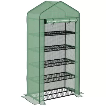 Outsunny Minisera pe 5 Niveluri cu Husa PE Ranforsata, Sera Portabila pentru Interior/Exterior cu Usa Rulabila si Rafturi de Sarma, 193x90x49cm Verde imagine