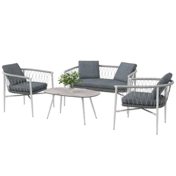 Outsunny Mobilier de gradina, 4 piese, Functie de leagan, Perne pentru sezut, Rattan PE, Cadru metalic, Gri | Aosom Romania imagine
