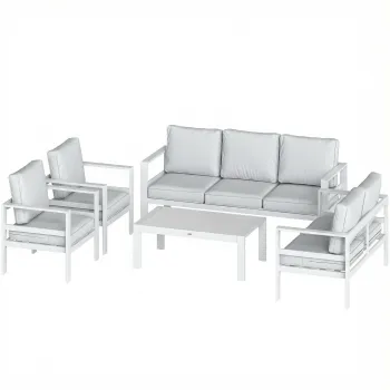 Outsunny Mobilier de Gradina din Aluminiu cu Canapea 3 Locuri, 2 Fotolii si Masa pentru Exterior, Alb | Aosom Romania imagine