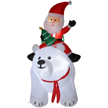 Outsunny Mos Craciun gonflabil pe urs polar 200 cm, 5 lumini LED, decoratiune de Craciun pentru interior si exterior, alb | Aosom Romania imagine
