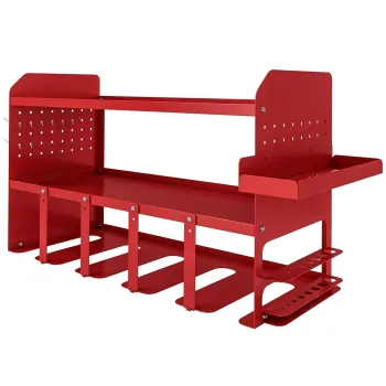 Outsunny Organizator de Scule de Gradina Raft de Depozitare Montat pe Perete cu 2 Nivele pentru Garaj cu Tava si Carlige | Aosom Romania imagine