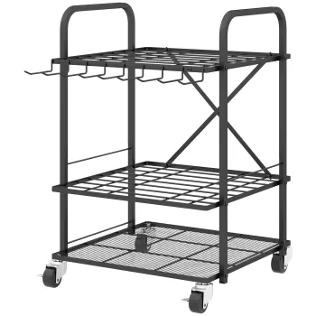 Outsunny Organizator de unelte de gradina, suport pentru unelte de gradina cu 40 compartimente pe 2 niveluri cu roti 57 x 48 x 70 cm negru | Aosom Romania imagine