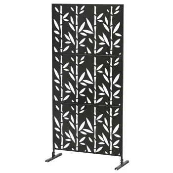 Outsunny Panou de protectie vizuala decorativ exterior Claustra decorativa gradina 3 panouri model bambus metal 92x40x192cm Negru | Aosom Romania imagine