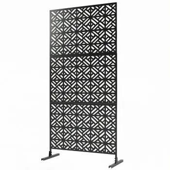Outsunny Panou despartitor decorativ pentru intimitate exterior Claustra decorativa pentru gradina 3 panouri cu model geometric Otel 92x40x192cm Negru | Aosom Romania imagine
