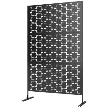 Outsunny Panou paravan decorativ de exterior cu model geometric decupat din metal - 122 x 45 x 198 cm, negru | Aosom Romania imagine