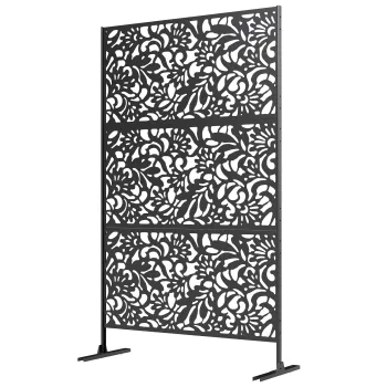 Outsunny Panou paravan decorativ exterior Claustra decorativa gradina 3 panouri cu model floral Otel 122 x 45 x 198 cm Negru | Aosom Romania imagine