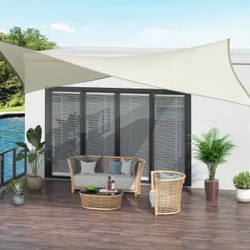 Outsunny Panza Umbrire Dreptunghiulara, Copertina soare de exterior in poliester Anti UV Respirabila 3x4m Alb crem Dreptunghiulara imagine
