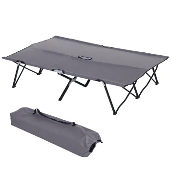 Outsunny Pat de camp pliabil dublu 2 persoane 193 x 125 x 40 cm poliester Oxford metal gri | Aosom Romania imagine