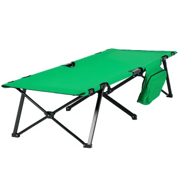 Outsunny Pat de camping, pat pliabil, pat pliabil cu buzunar lateral, suport pentru bauturi, suportand pana la 136 kg, cadru din otel Oxford Verde+Negru 190 x 65 x 40 cm | Aosom Romania imagine