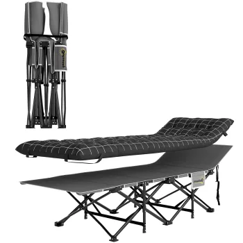 Outsunny Pat de camping pliabil cu saltea, buzunar lateral si husa integrata Pat de camping material Oxford 190 x 67 x 37 cm Negru | Aosom Romania imagine