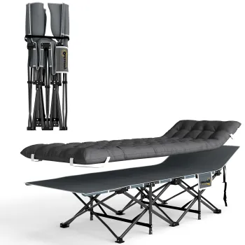 Outsunny Pat de camping pliabil cu saltea detasabila suport pentru cap si husa de transport 196x68x37 cm Gri inchis | Aosom Romania imagine