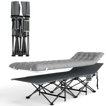 Outsunny Pat de camping pliabil cu saltea, Pat pliant, buzunar lateral si sac integrat, 185 x 68 x 37 cm, gri deschis | Aosom Romania imagine