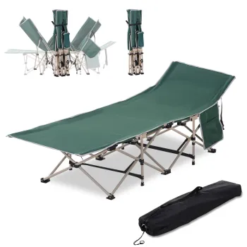 Outsunny Pat de camping pliant, pat de camp cadru din otel usor, geanta de transport greutate maxima suportata 150 kg, 190 x 68 x 52 cm verde | Aosom Romania imagine