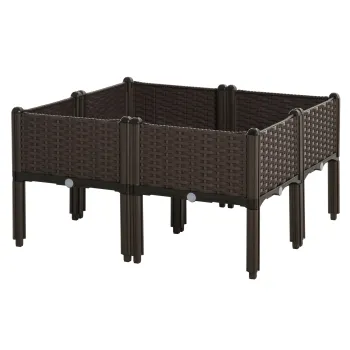 Outsunny Pat de flori 4 niveluri, cu gauri de scurgere, design ratan, DIY, maro, 40x40x44 cm | Aosom Romania imagine