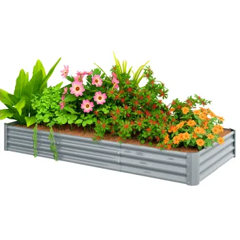 Outsunny Pat de flori dreptunghiular, pat de gradina inalt din otel galvanizat, fund deschis, 240 x 120 x 30 cm, argintiu gri | Aosom Romania imagine