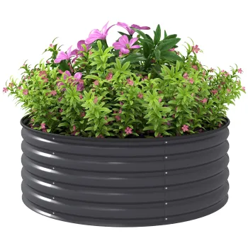 Outsunny Pat de flori, ghiveci de plante din otel galvanizat cu margini de siguranta, cutie de plante cu baza deschisa, 120 x 120 x 43 cm, Gri Inchis | Aosom Romania imagine