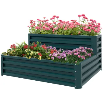 Outsunny Pat de flori inaltat fond deschis 2 etaje pentru plante aromatice legume fructe flori 120 x 101 x 58 cm verde | Aosom Romania imagine
