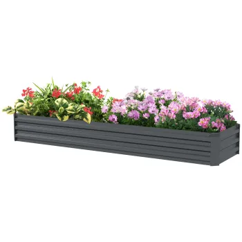 Outsunny Pat de flori rectangular, pat de gradina inaltat din otel galvanizat, fund deschis, 240 x 60 x 30 cm, gri inchis | Aosom Romania imagine
