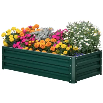 Outsunny Pat de Gradina Galvanizat Inaltat, Cutie de Plantare din Metal Pat Inaltat pentru Legume, Flori, Plante si Plante Aromatice, Verde,120x60x30.5cm imagine
